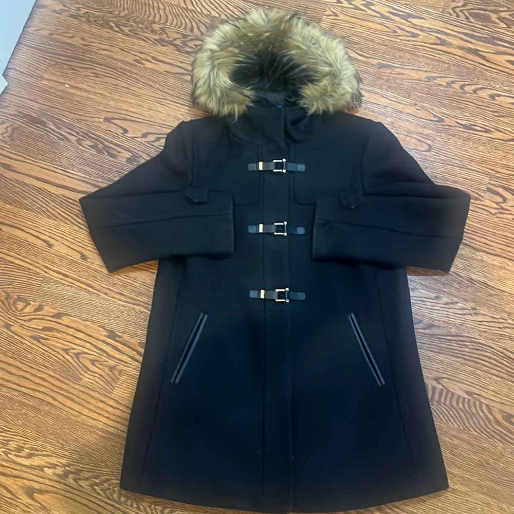 Cole Haan sz 8 fur lined wool jacket.